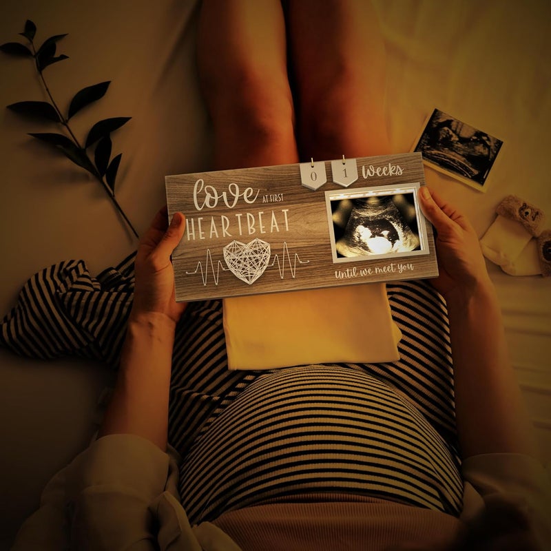 EURSET LED Illuminated Baby Sonogram Picture Frame - Countdown Weeks Feature, 4"x3" Ultrasound Photo for Pregnancy Announcements, Gender Reveal, Baby-Shower, New Mom Gifts, Keepsake for Expecting Parents - Image 2